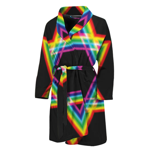 Rainbow Star of David Print Men's Bathrobe