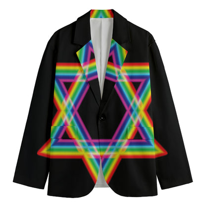 Rainbow Star of David Print Men's Cotton Blazer