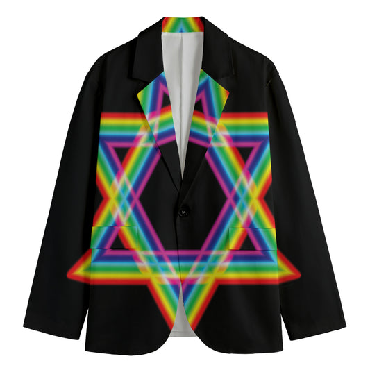 Rainbow Star of David Print Men's Cotton Blazer