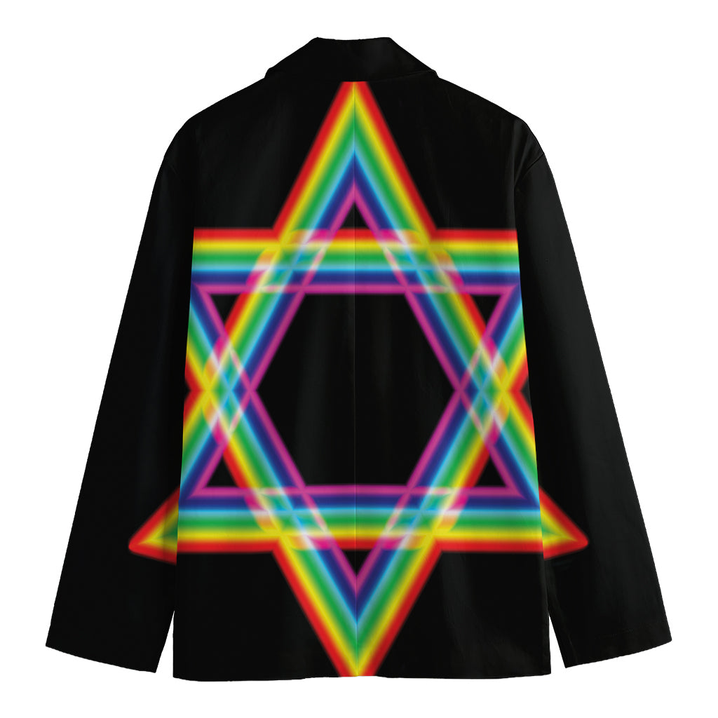 Rainbow Star of David Print Men's Cotton Blazer