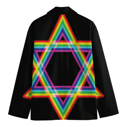 Rainbow Star of David Print Men's Cotton Blazer