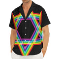 Rainbow Star of David Print Men's Deep V-Neck Shirt