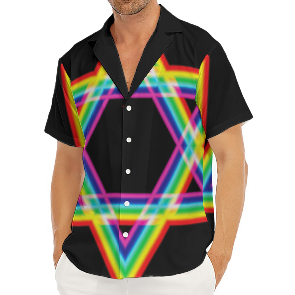 Rainbow Star of David Print Men's Deep V-Neck Shirt