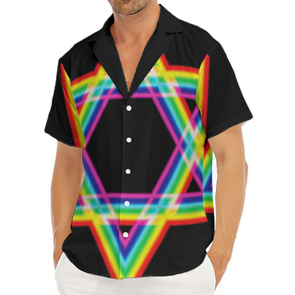 Rainbow Star of David Print Men's Deep V-Neck Shirt