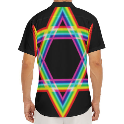 Rainbow Star of David Print Men's Deep V-Neck Shirt