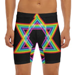 Rainbow Star of David Print Men's Long Boxer Briefs