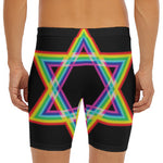 Rainbow Star of David Print Men's Long Boxer Briefs