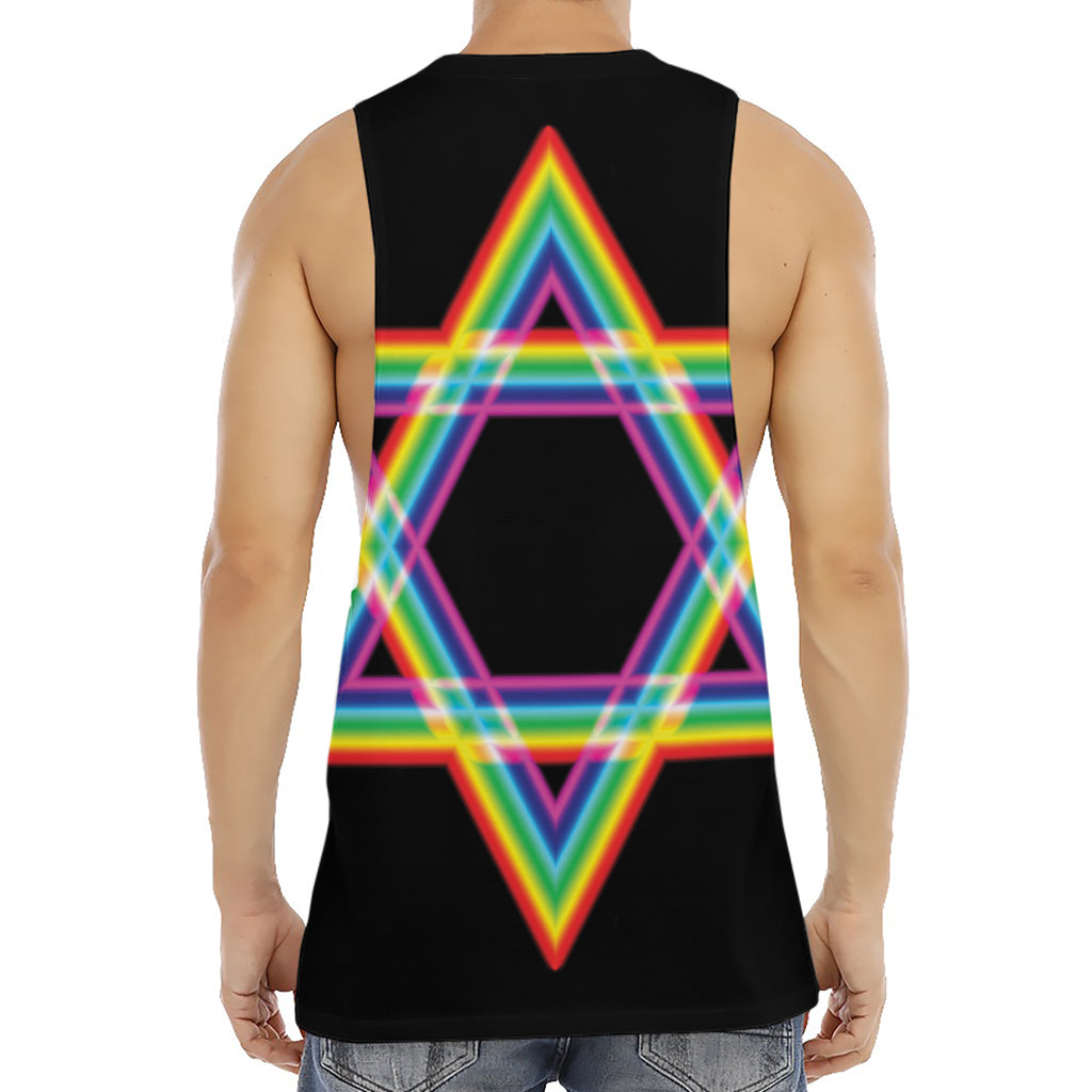 Rainbow Star of David Print Men's Muscle Tank Top