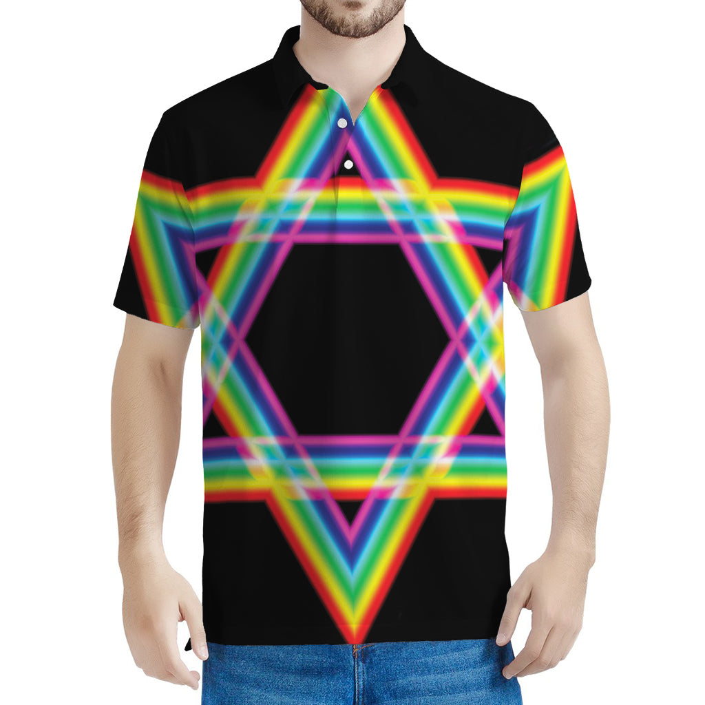 Rainbow Star of David Print Men's Polo Shirt