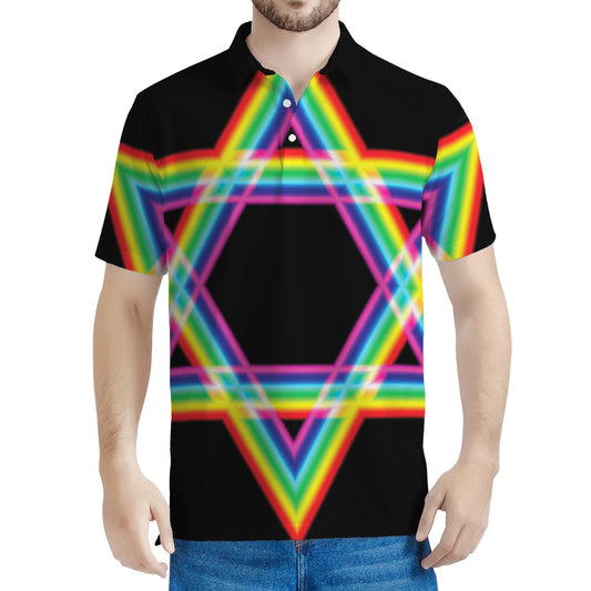 Rainbow Star of David Print Men's Polo Shirt