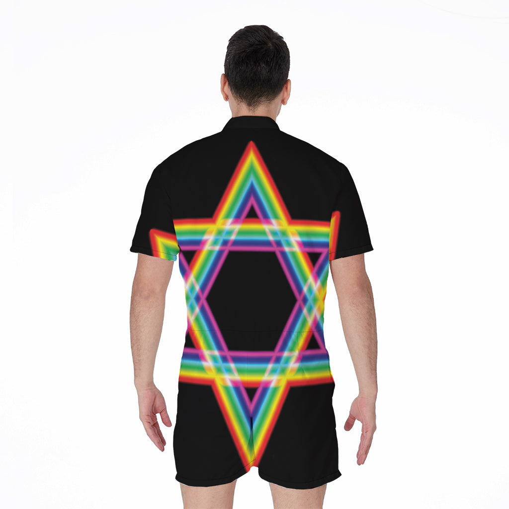 Rainbow Star of David Print Men's Rompers