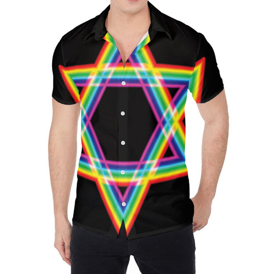 Rainbow Star of David Print Men's Shirt