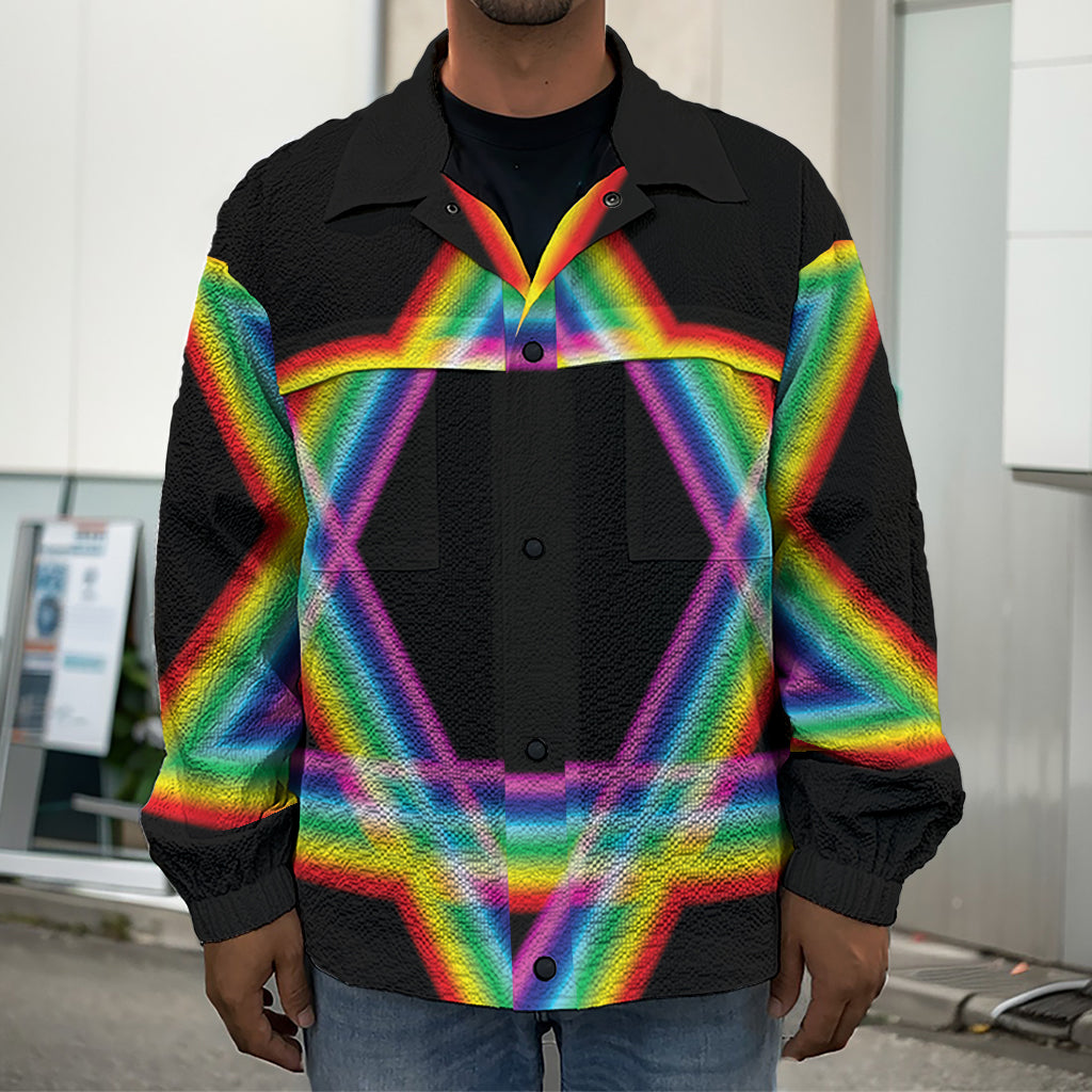Rainbow Star of David Print Men's Shirt Jacket