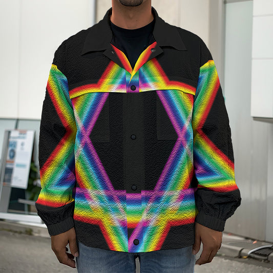 Rainbow Star of David Print Men's Shirt Jacket