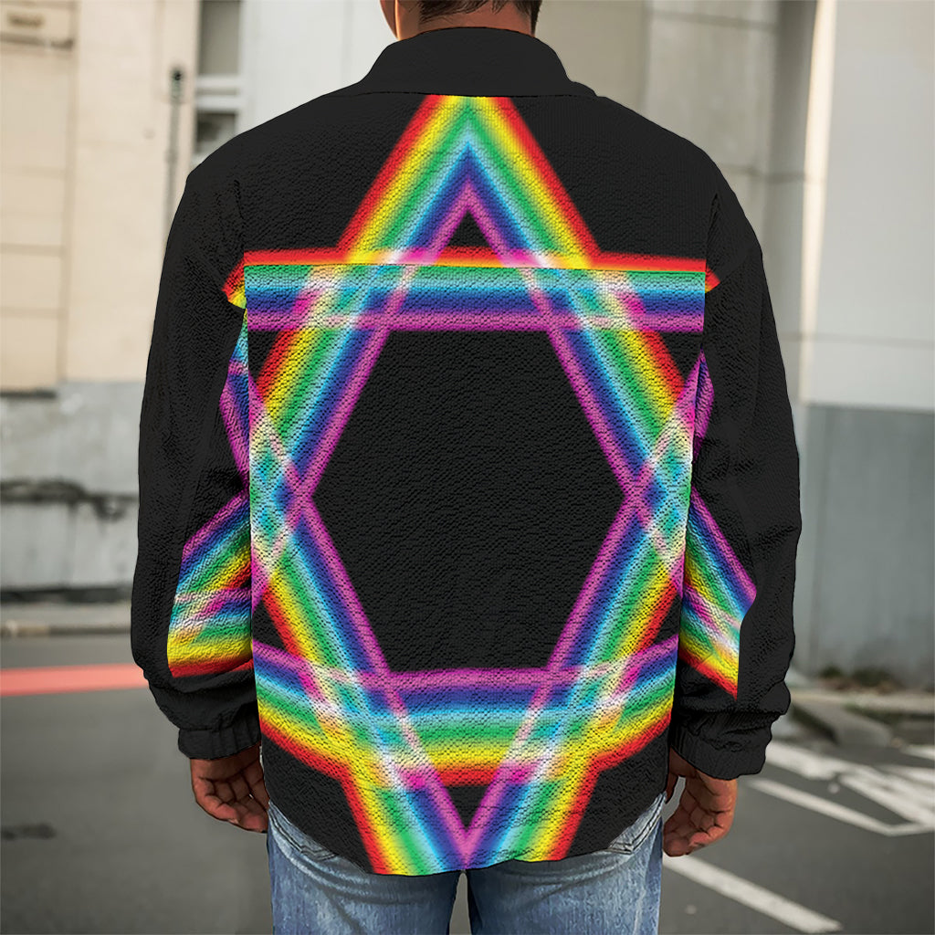 Rainbow Star of David Print Men's Shirt Jacket