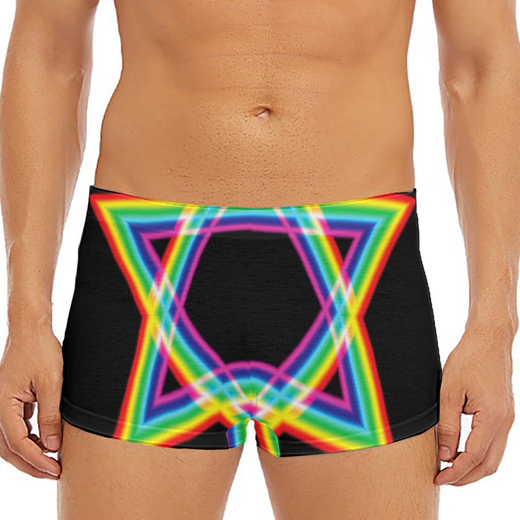 Rainbow Star of David Print Men's Short Boxer Briefs