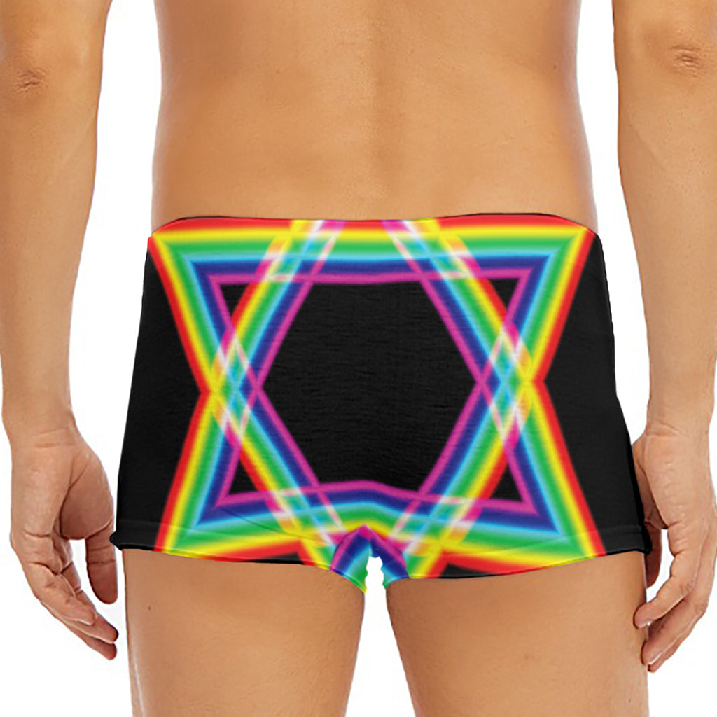 Rainbow Star of David Print Men's Short Boxer Briefs