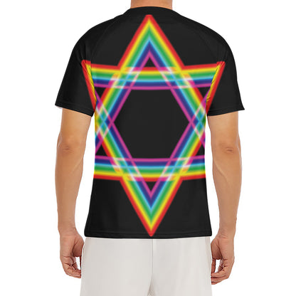 Rainbow Star of David Print Men's Short Sleeve Rash Guard