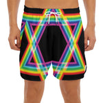 Rainbow Star of David Print Men's Split Running Shorts