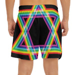 Rainbow Star of David Print Men's Split Running Shorts
