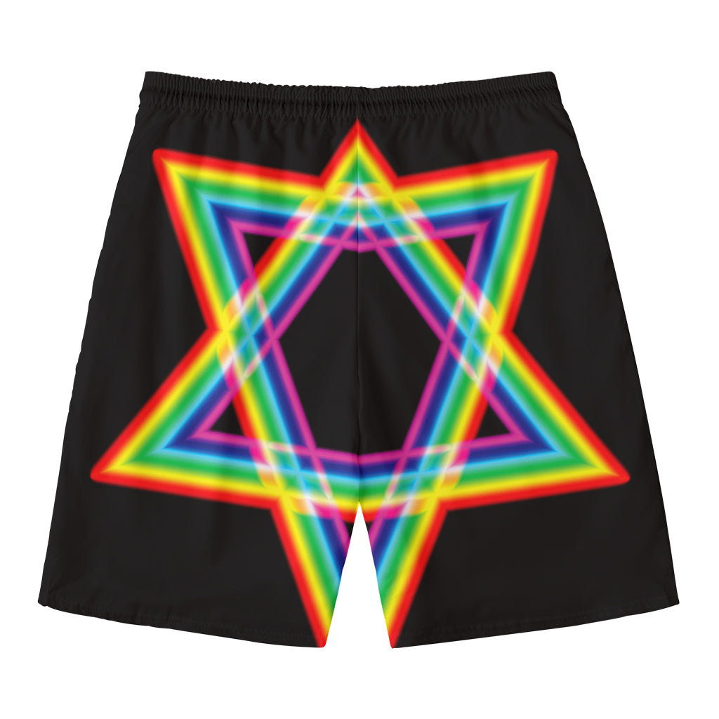Rainbow Star of David Print Men's Swim Trunks