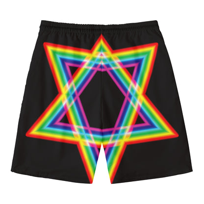 Rainbow Star of David Print Men's Swim Trunks