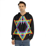 Rainbow Star of David Print Men's Velvet Pullover Hoodie