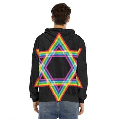 Rainbow Star of David Print Men's Velvet Pullover Hoodie