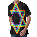 Rainbow Star of David Print Men's Velvet T-Shirt