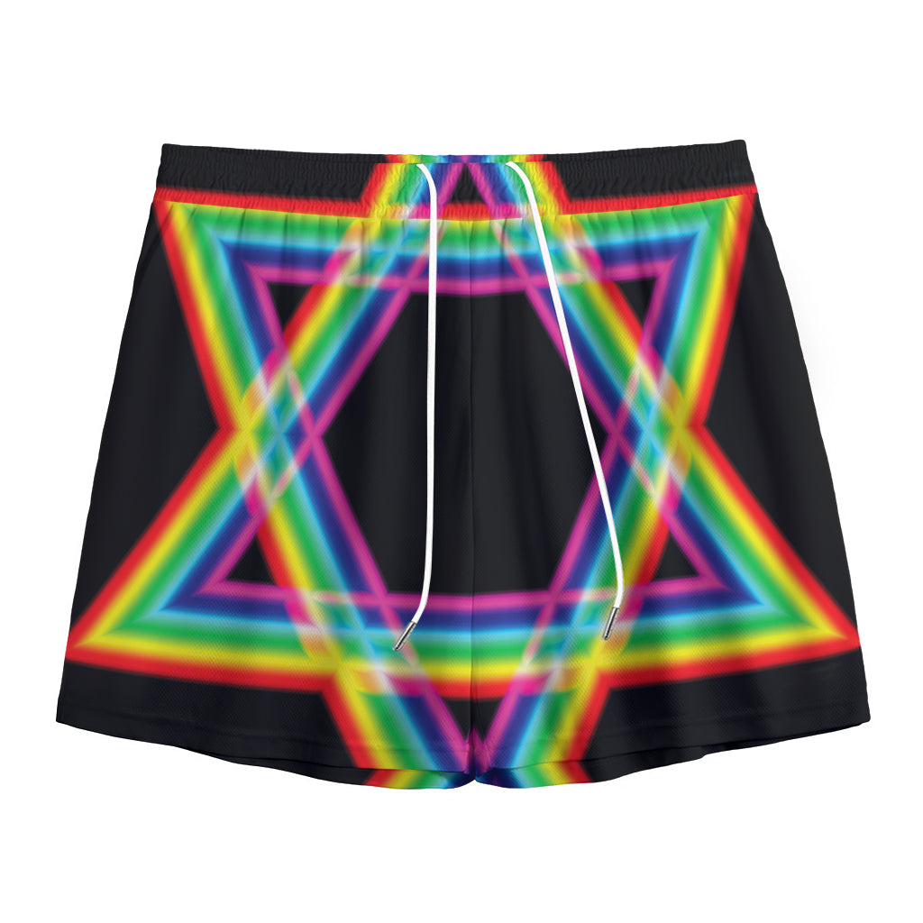 Rainbow Star of David Print Mesh Shorts
