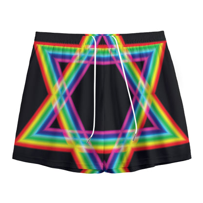 Rainbow Star of David Print Mesh Shorts
