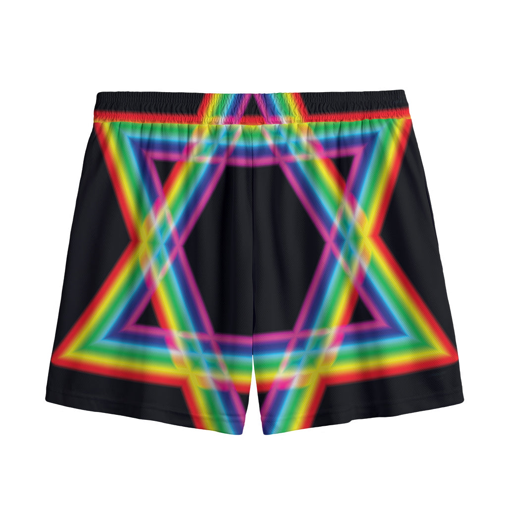 Rainbow Star of David Print Mesh Shorts