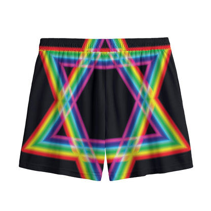 Rainbow Star of David Print Mesh Shorts