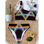 Rainbow Star of David Print One Shoulder Bikini Top