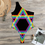 Rainbow Star of David Print One Shoulder Bodysuit
