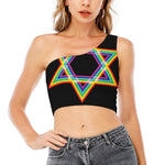 Rainbow Star of David Print One Shoulder Crop Top