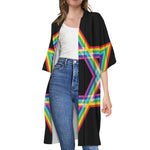 Rainbow Star of David Print Open Front Beach Cover Up