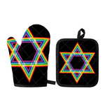 Rainbow Star of David Print Oven Mitt And Pot Holder Set