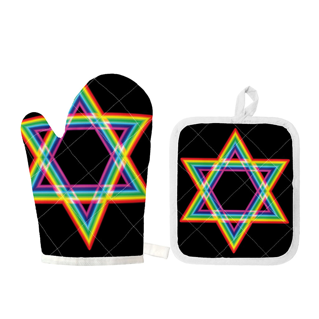 Rainbow Star of David Print Oven Mitt And Pot Holder Set