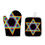 Rainbow Star of David Print Oven Mitt And Pot Holder Set