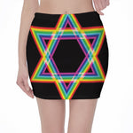 Rainbow Star of David Print Pencil Mini Skirt