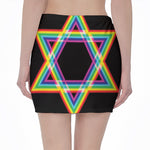 Rainbow Star of David Print Pencil Mini Skirt