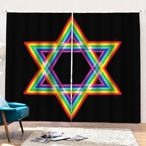 Rainbow Star of David Print Pencil Pleat Curtains