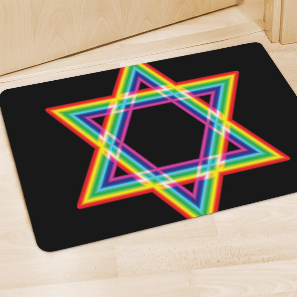 Rainbow Star of David Print Polyester Doormat
