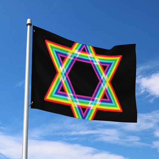 Rainbow Star of David Print Polyester Flag