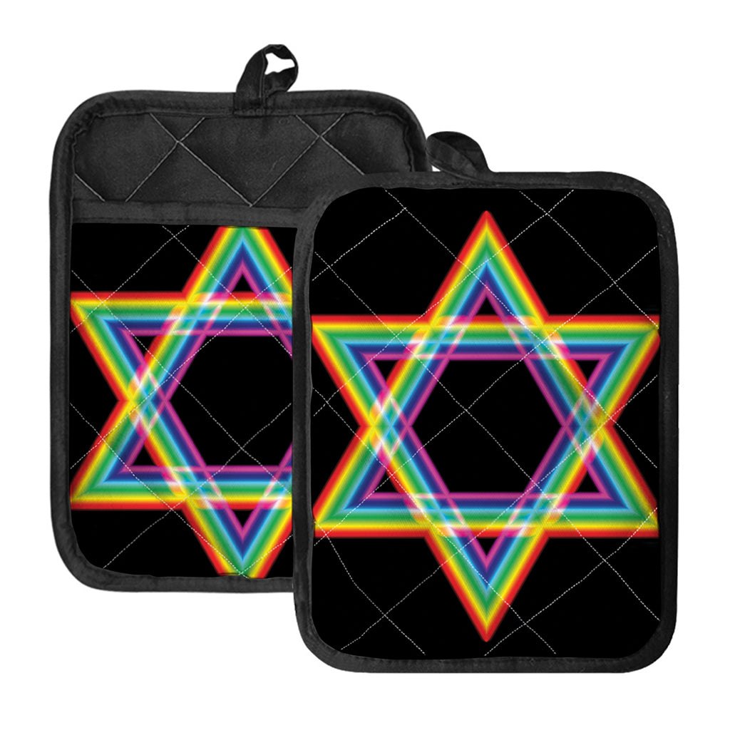Rainbow Star of David Print Pot Holders With Pocket