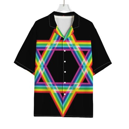Rainbow Star of David Print Rayon Hawaiian Shirt