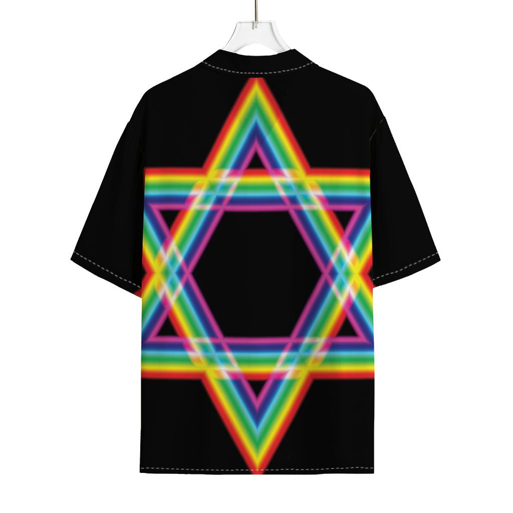 Rainbow Star of David Print Rayon Hawaiian Shirt