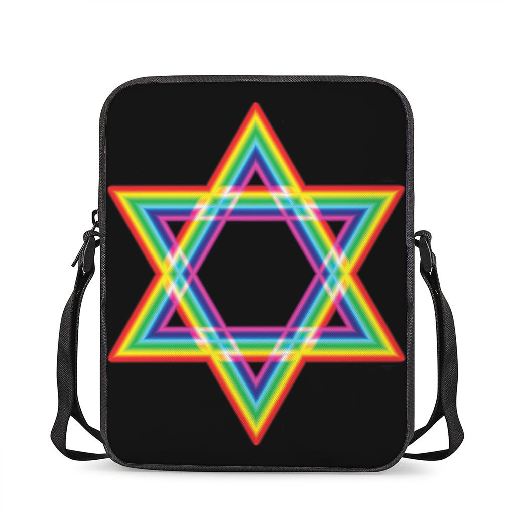 Rainbow Star of David Print Rectangular Crossbody Bag