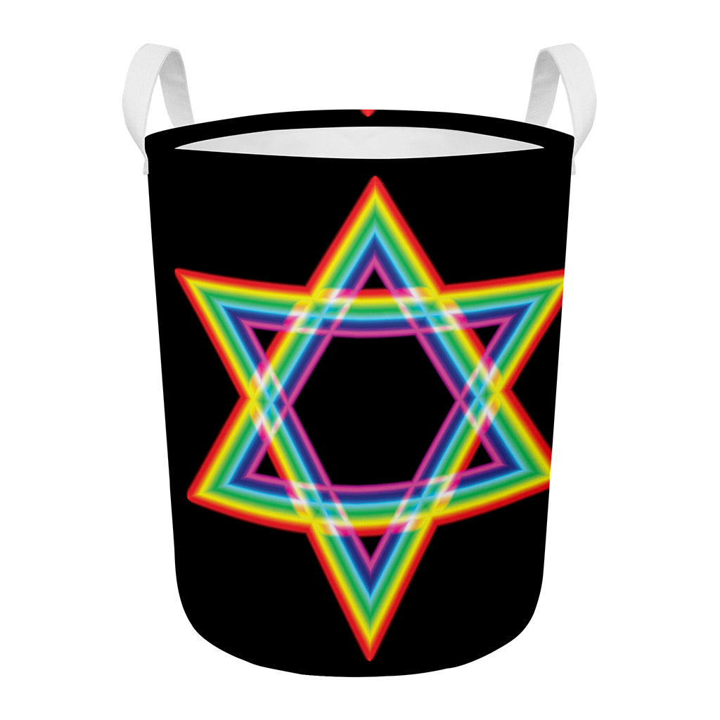 Rainbow Star of David Print Round Laundry Basket